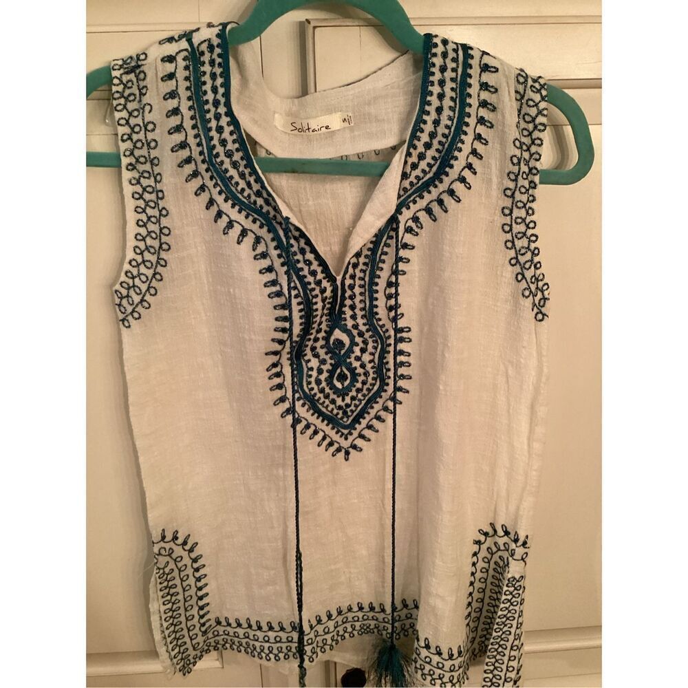 Solitaire Ravi Knosla Sleeveless Embroidered Top Tunic Sz S